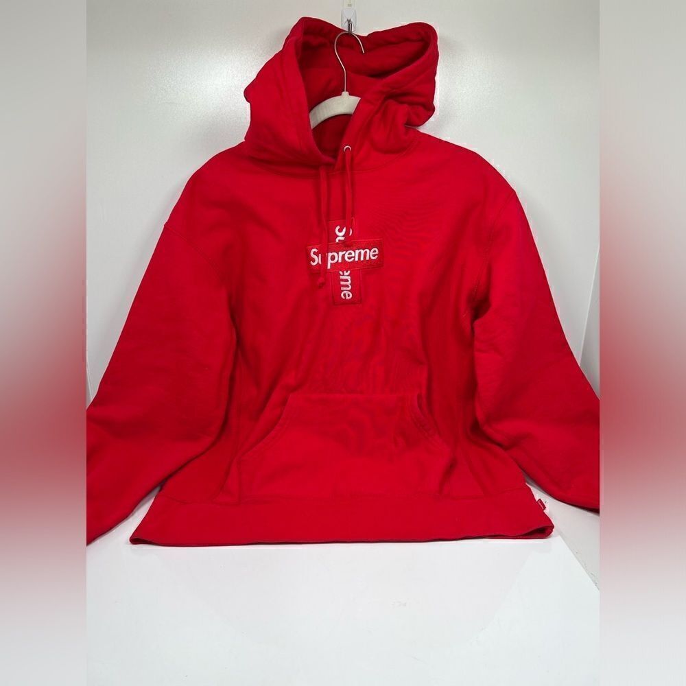 Supreme Cross Box Logo Hooded Sweatshirt Medium M Red Color